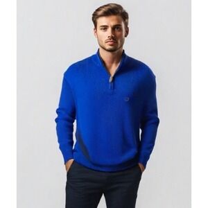 Chaps Mens Sweater Size X-Large Quarter Zip Mock-Neck Cotton Long Sleeve Blue